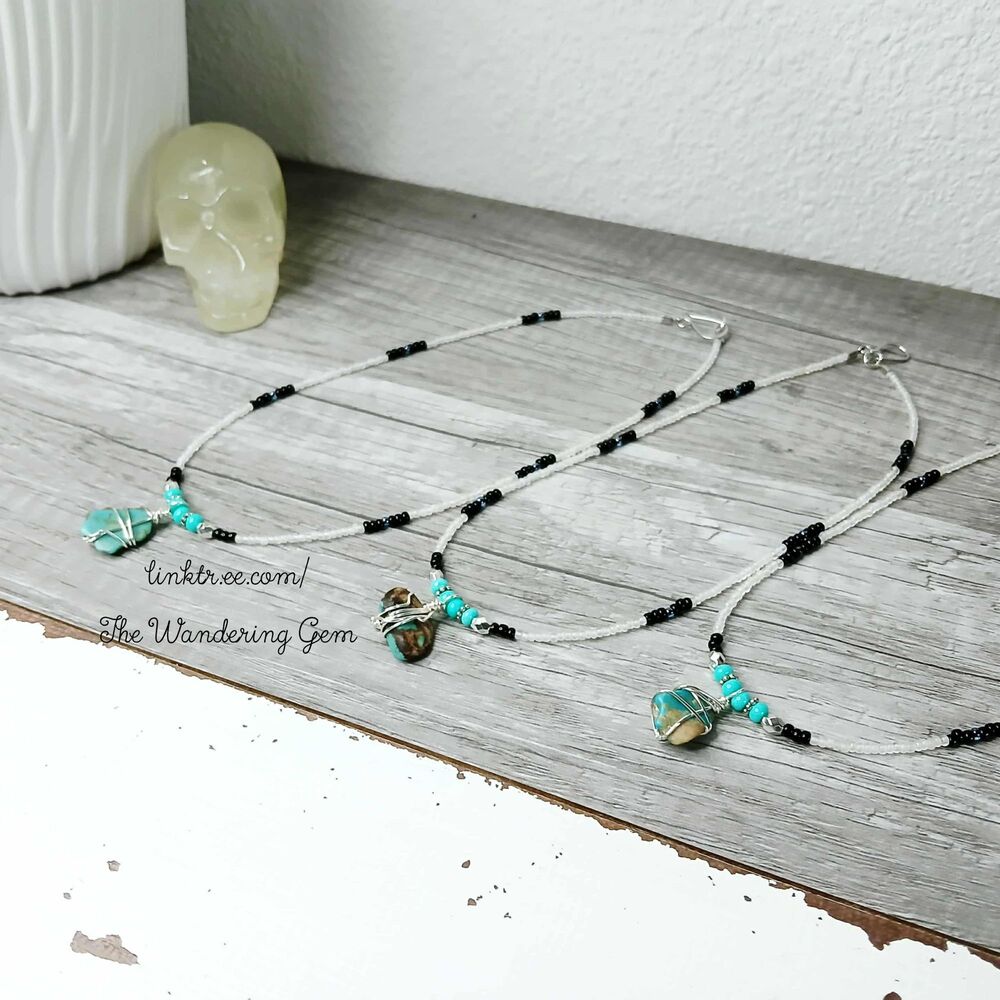 Dainty Turquoise Beaded Choker Necklace, Boho Minimalist Jewelry, 13" - Picture 5 of 7